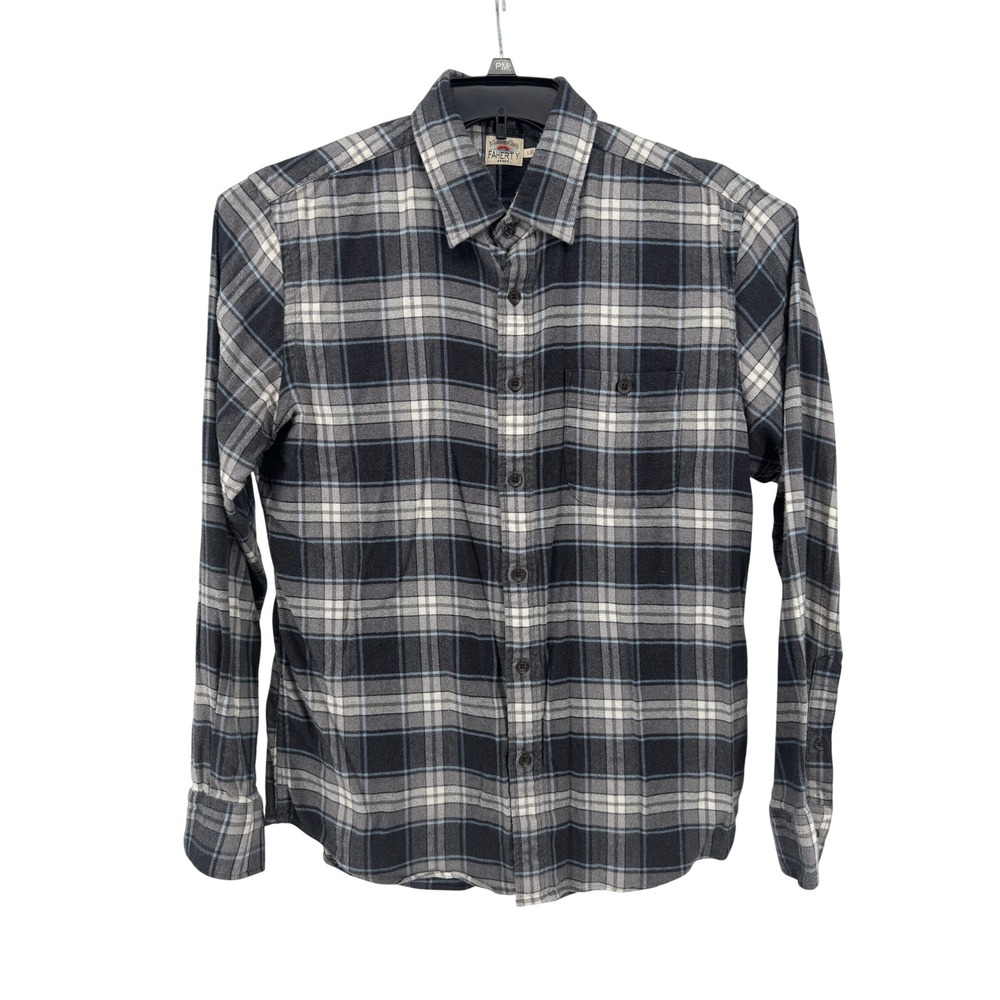 Faherty Cloud Flannel Shirt Mens Large Gray Blue Plaid Long Sleeve Soft Stretch